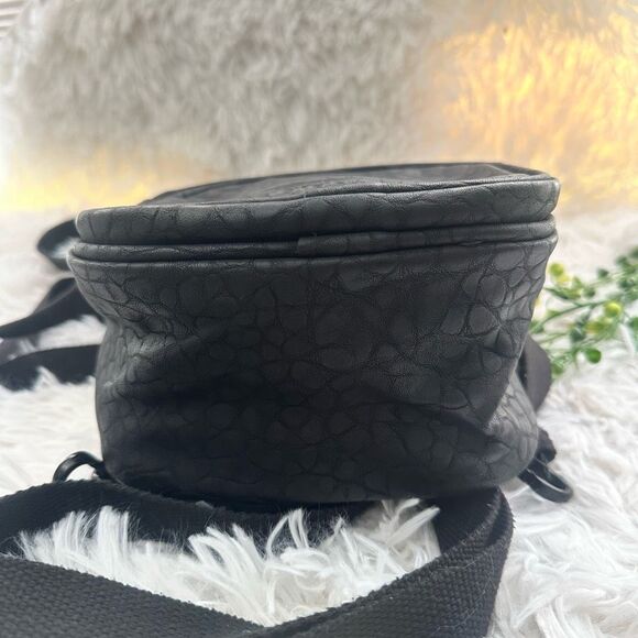 Adidas Black Mini Backpack Textured Croc Print Lightweight Faux Leather - Picture 5 of 10